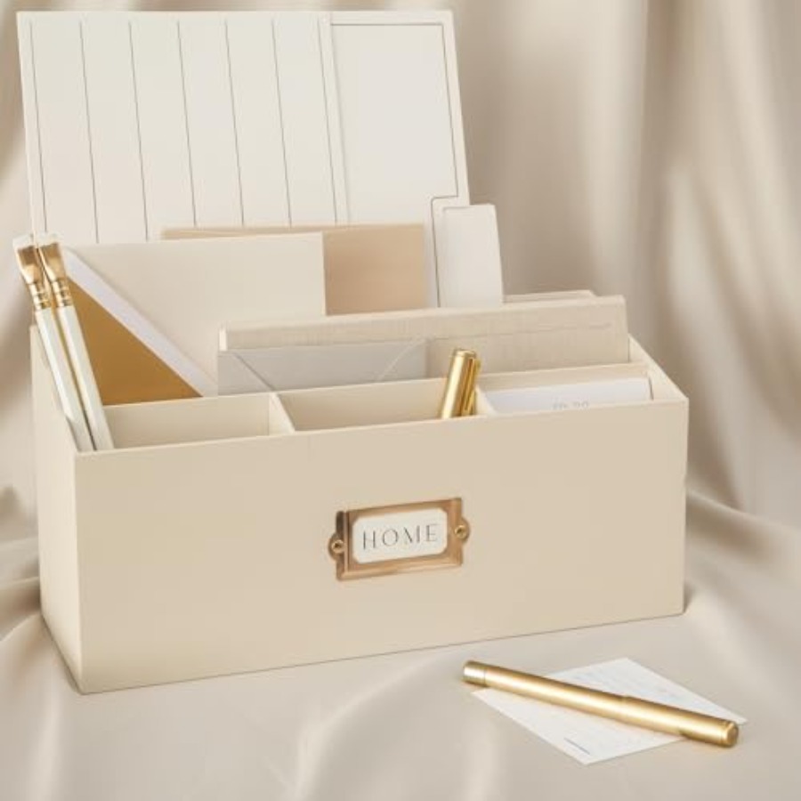 Desktop Organizer Bamboo - Stylish Linen Mail Organizer for Your
