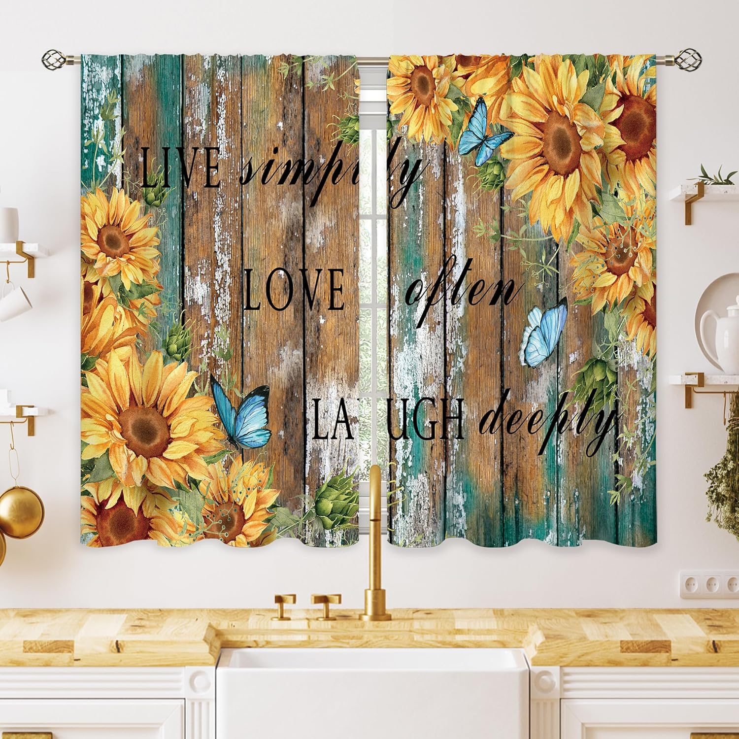 Home Office Quotes - Rustic Sunflower Wood Curtains Live Simply