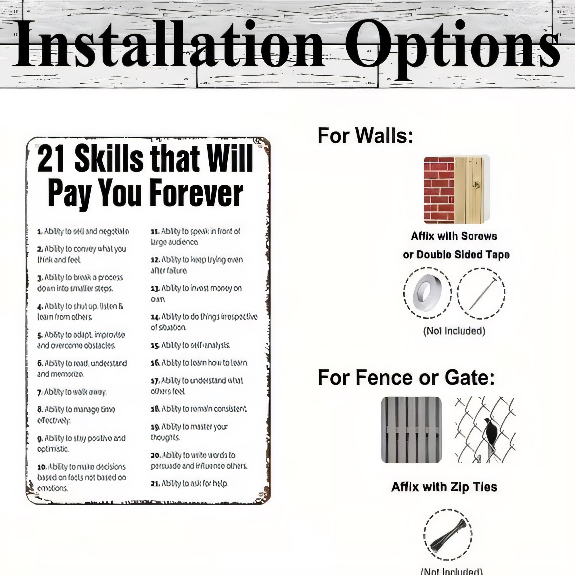 Home Office Pay - Tin Sign Vintage Quote “21 Skills