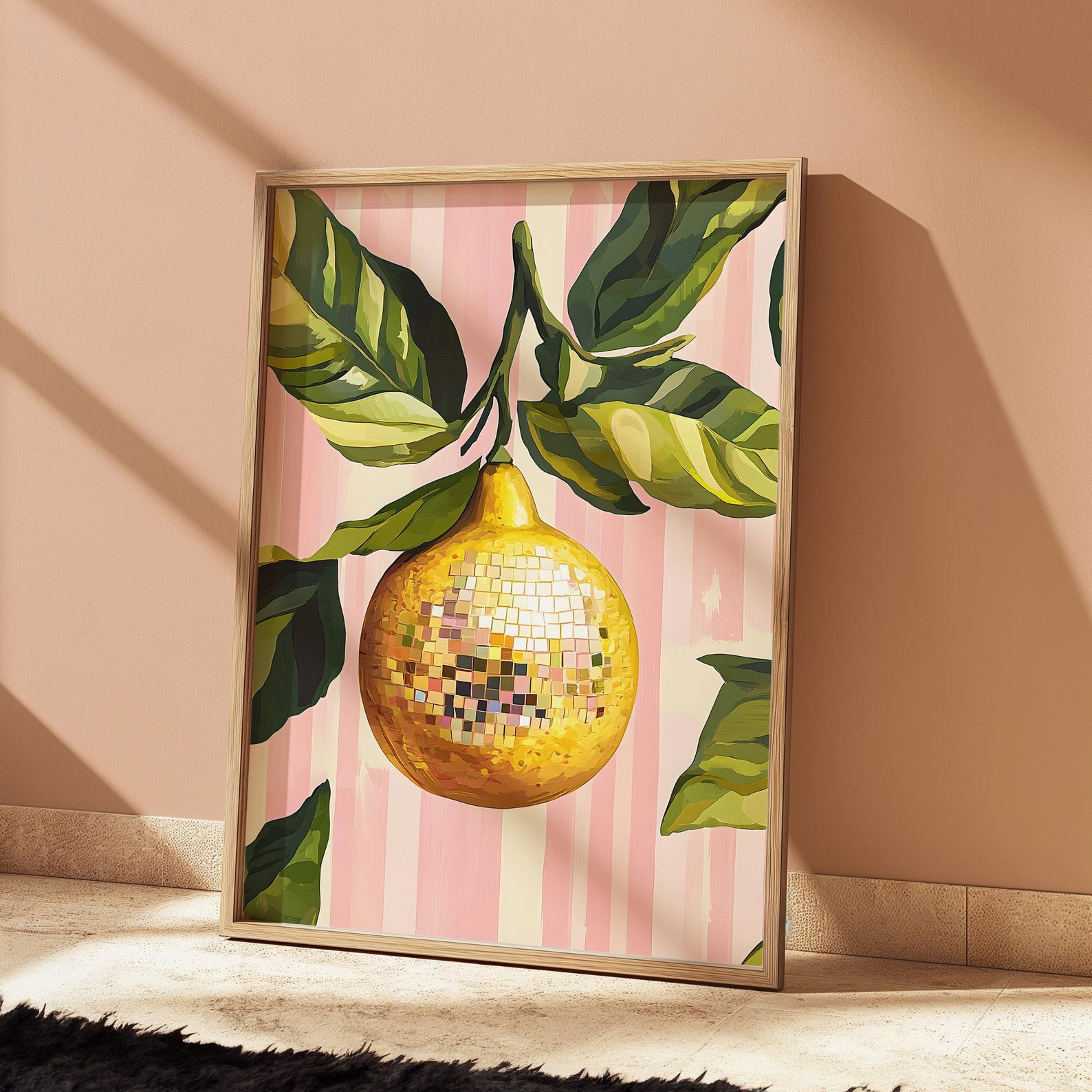 Home Office Furniture - Retro Abstract Lemon Disco Ball Canvas