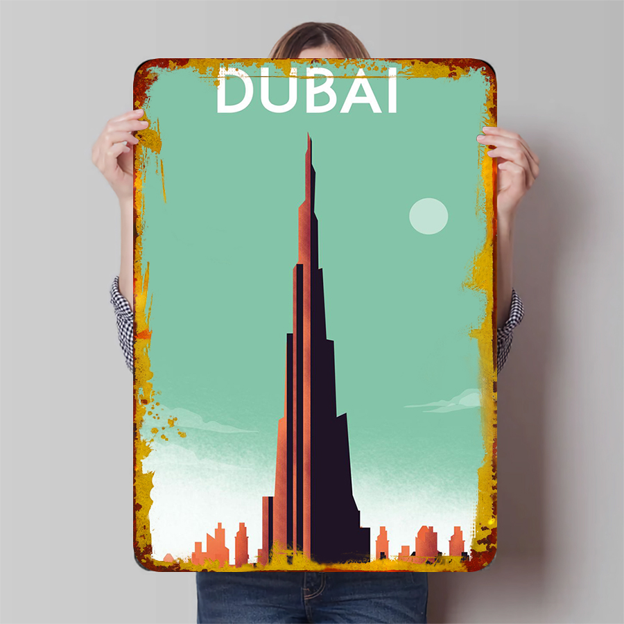 Home Office Dubai - Dubai Skyline Metal Wall Art Burj