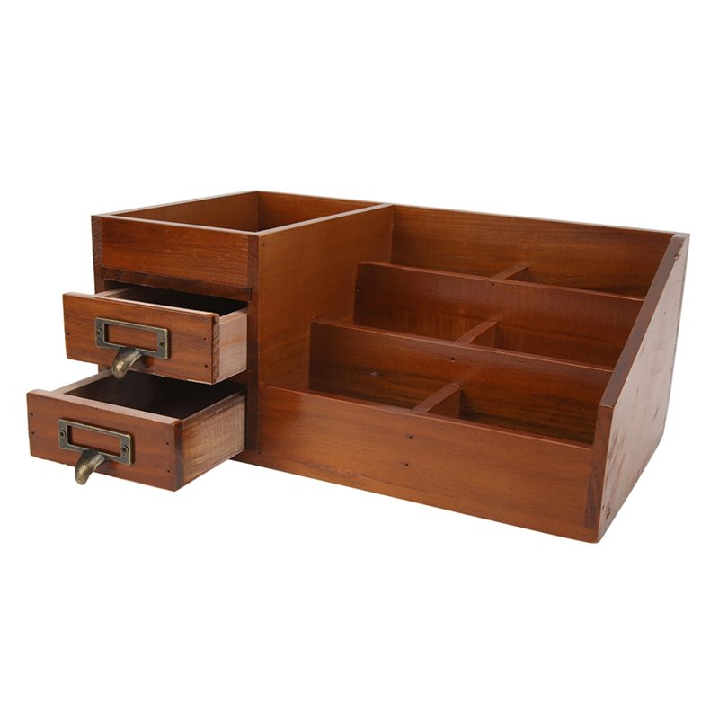 Desktop Organizer Bamboo - CHCH Wooden Storage Cabinet Retro Design