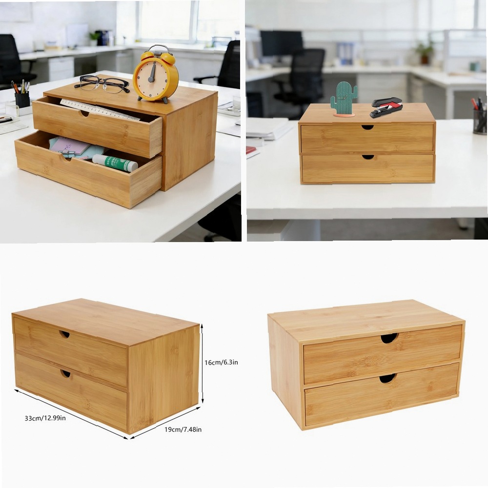 Desktop Organizer Bamboo - Desk Organizer, 2-Drawer Office Supplies Storage