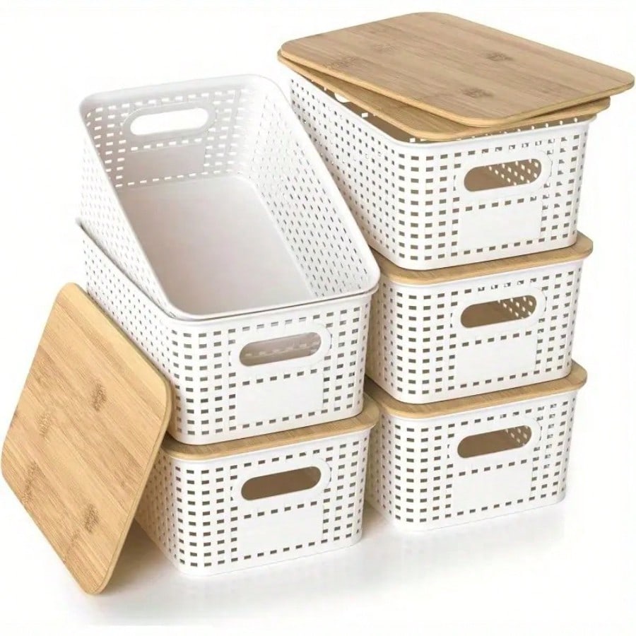 6 Pack Stackable Storage Bins  - Desktop Organizer Bamboo 评论和价格