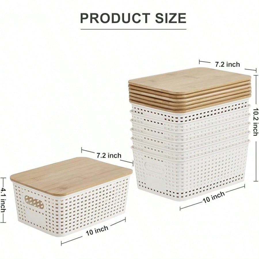 6 Pack Stackable Storage Bins  - Desktop Organizer Bamboo 评论和价格