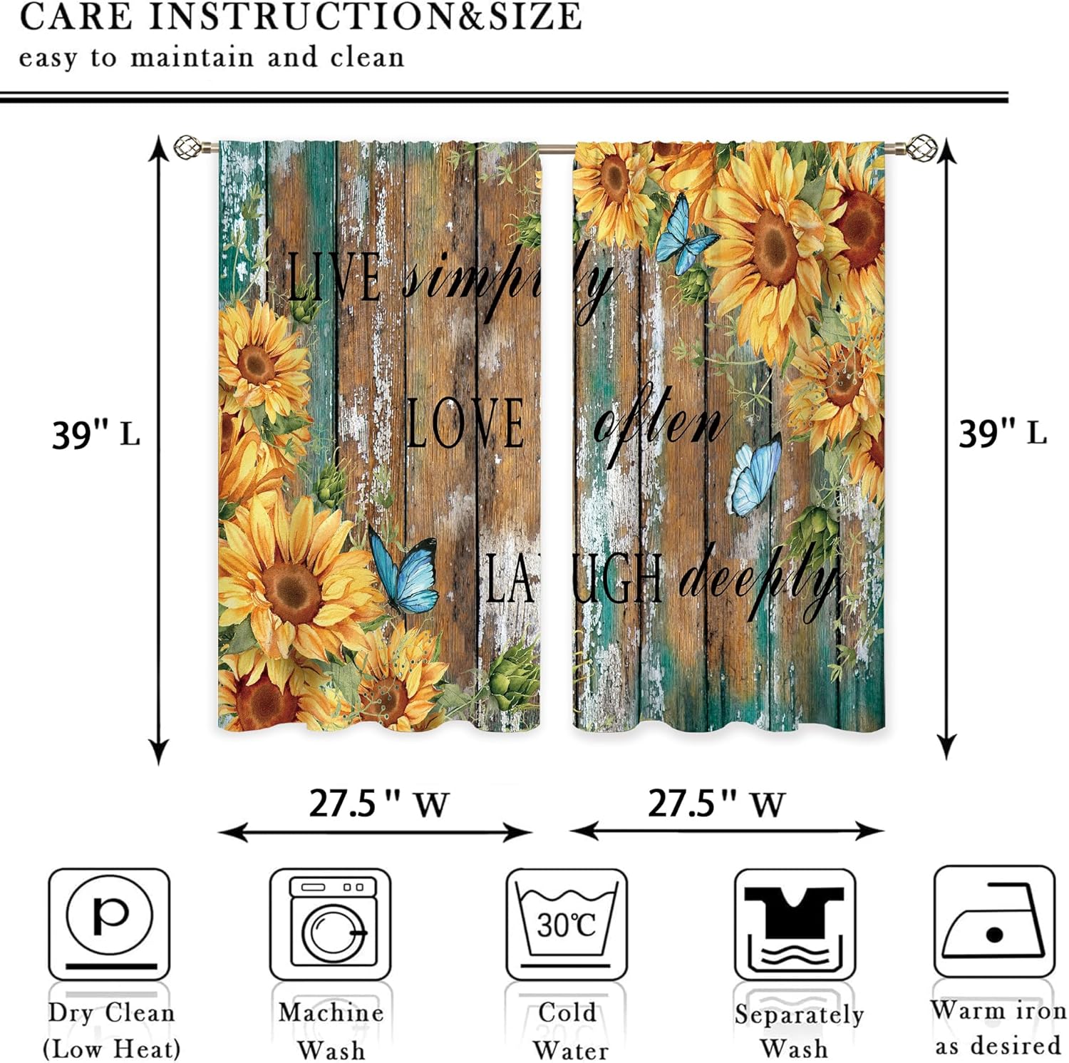 Rustic Sunflower Wood Curtains - Home Office Quotes 评论和价格