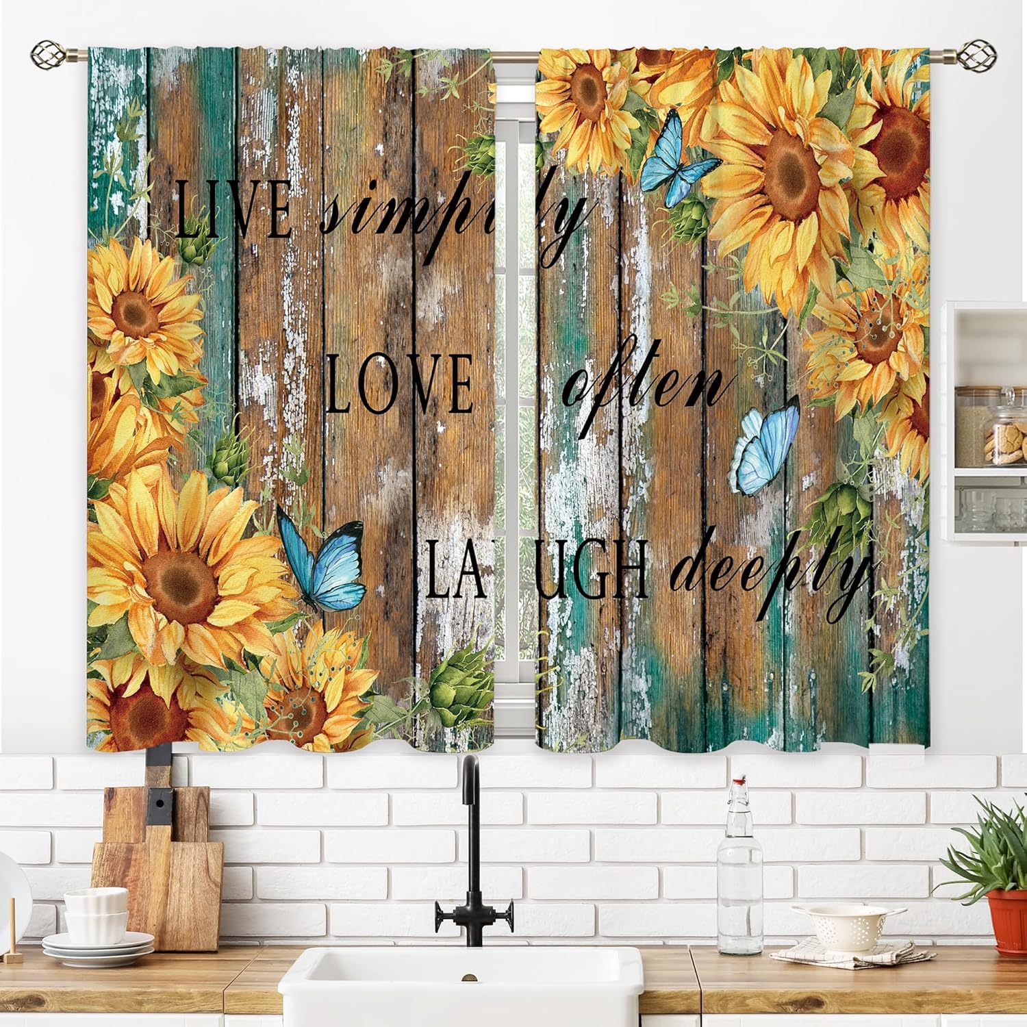 Rustic Sunflower Wood Curtains - Home Office Quotes 评论和价格