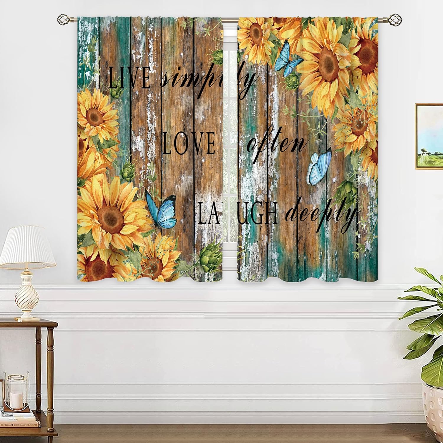 Rustic Sunflower Wood Curtains - Home Office Quotes 评论和价格
