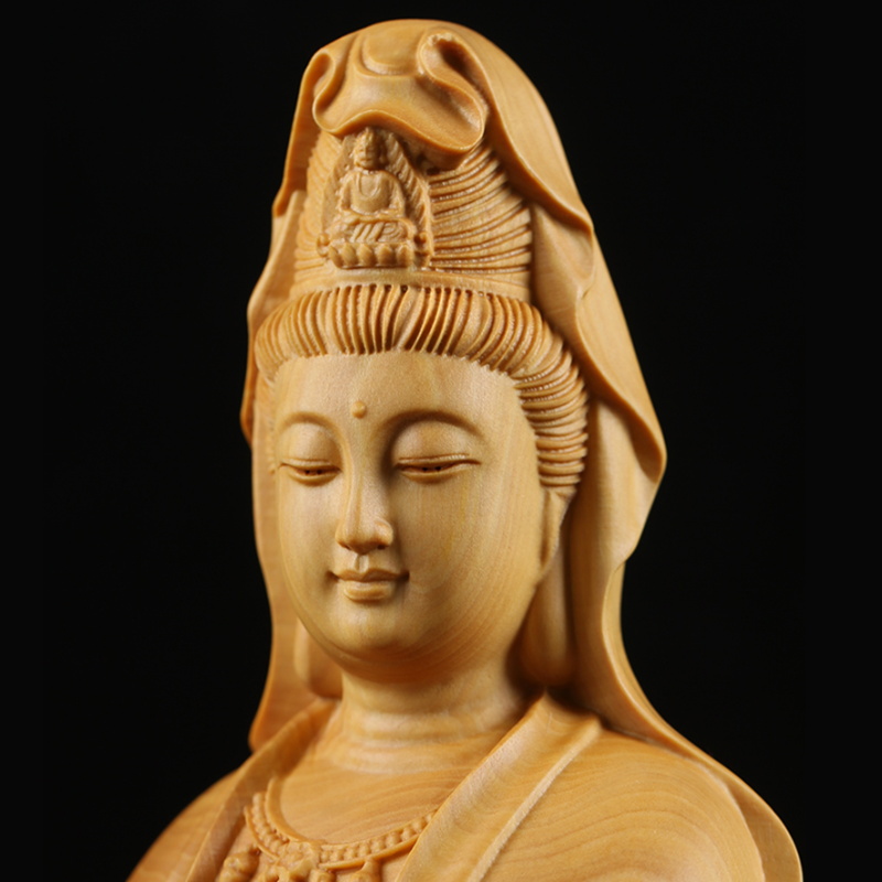 Natural Cypress Guanyin  Buddh - Home Office Feng Shui 评论和价格