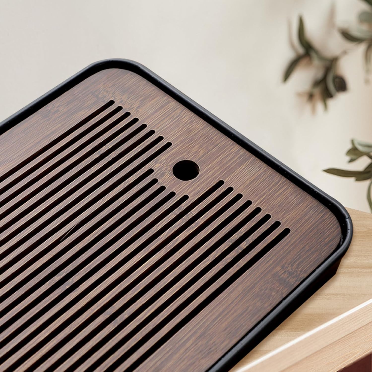 Natural Bamboo Tea Tray with H - Desktop Organizer Bamboo 评论和价格