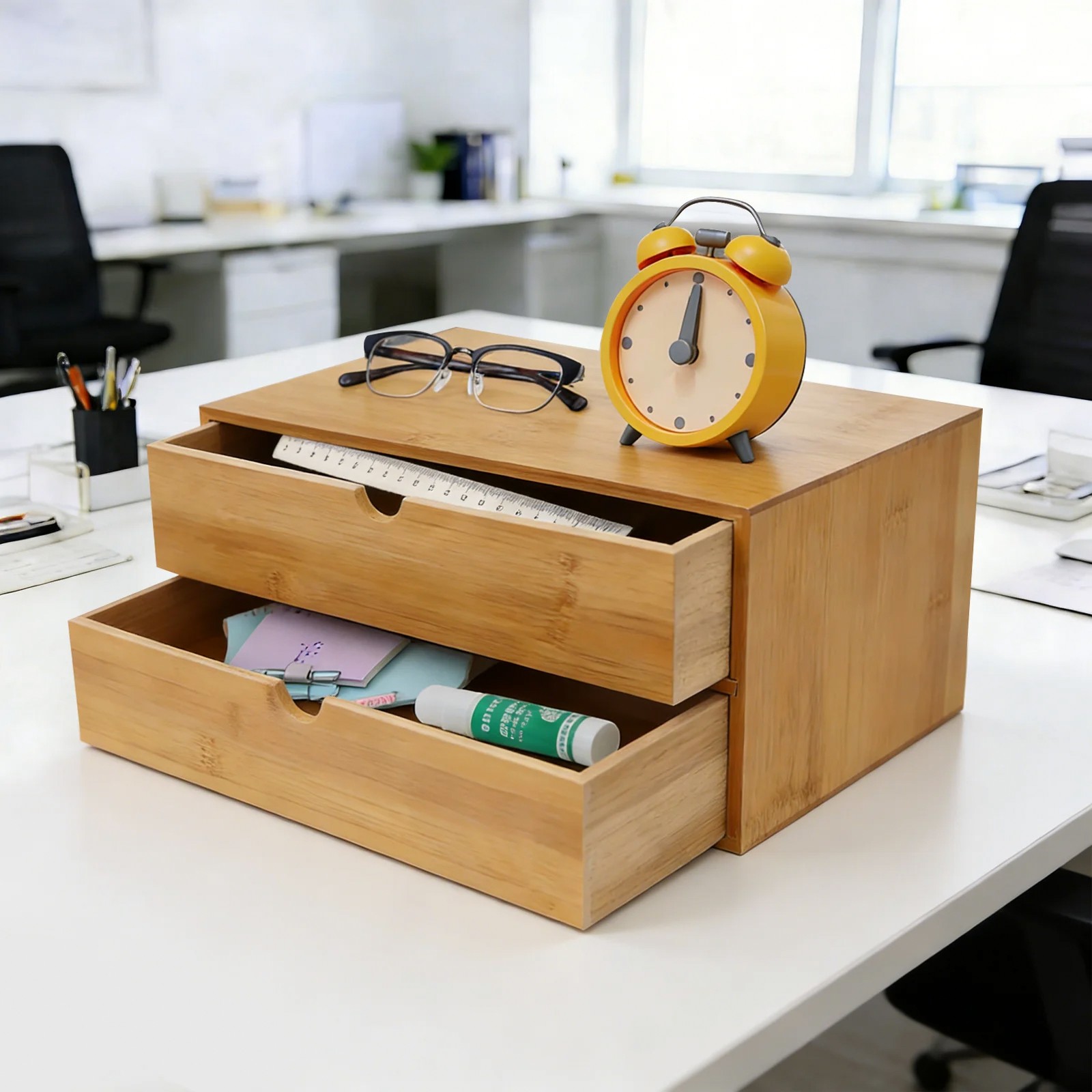 Desk Organizer, 2-Drawer Offic - Desktop Organizer Bamboo 评论和价格